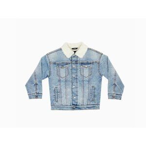 Boys Size Small 7/8 Silver Jean Co. Blue Denim Jacket With Sherpa Collar & Butto